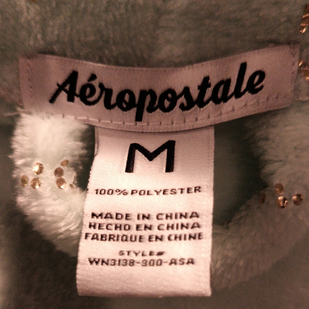 NWOT Aéropostale Mint Green w Gold Lettering 100% Polyester Fleece Robe Size M